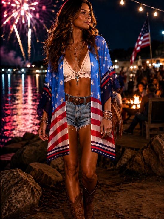 Raj Other - 🌴🌴🌴Raj Blue & White Star Print Kimono